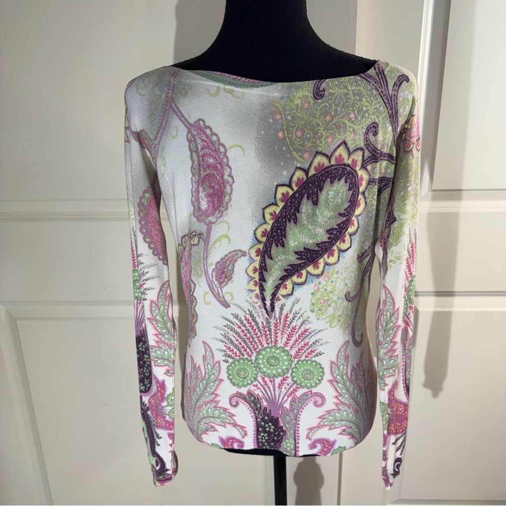 Etro Milano Scoop Neck Paisley Long-Sleeve Lightweight Sweater IT44 (US-Medium) - Picture 2 of 8